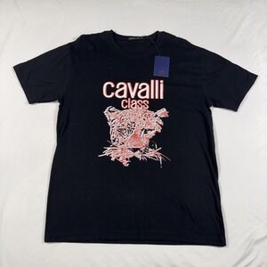 Cavalli Class T-Shirt Mens XL Black SS Tee Logo Printed RXT61R JD060‎ NWT